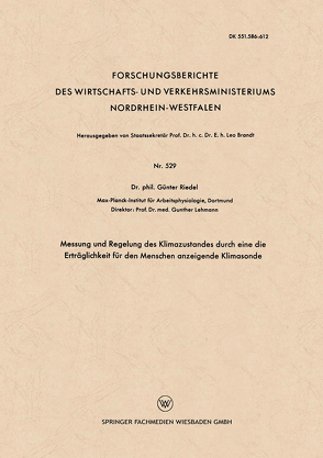 Messung und Regelung des Klimazustandes durch eine die Erträglichkeit für den Menschen anzeigende Klimasonde von Riedel,  Günter