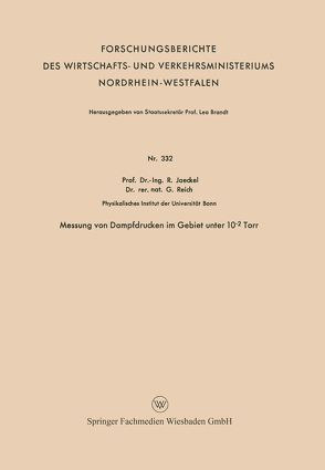 Messung von Dampfdrucken im Gebiet unter 10−2 Torr von Jaeckel,  Rudolf