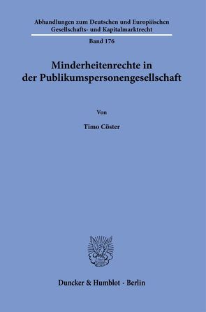 Minderheitenrechte in der Publikumspersonengesellschaft. von Cöster,  Timo