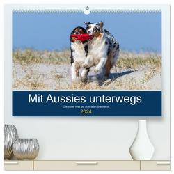 Mit Aussies unterwegs – Die bunte Welt der Australian Shepherds (hochwertiger Premium Wandkalender 2024 DIN A2 quer), Kunstdruck in Hochglanz von Mirsberger,  Annett