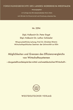 Möglichkeit und Grenzen des Effizienzvergleichs von Wirtschaftssystemen von Engst,  Peter