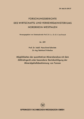 Möglichkeiten der quantitativen Mineralanalyse mit dem Zählrohrgerät unter besonderer Berücksichtigung der Mineralgehaltsbestimmung von Tonnen von Schwiete,  Hans-Ernst