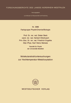 Molekularstrahluntersuchungen zur Hochtemperatur- Metalloxydation von Beck,  Dieter