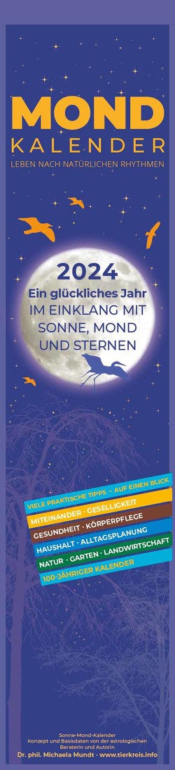 Mond Streifenplaner 2024 – Streifen-Kalender 11,3x49x5 cm – mit 100-jährigem Kalender – viele praktische Tipps – Wandplaner – Alpha Edition