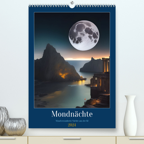 Mondnächte- Mondverzauberte Nächte aus der KI (hochwertiger Premium Wandkalender 2024 DIN A2 hoch), Kunstdruck in Hochglanz von aka stine1,  Christine