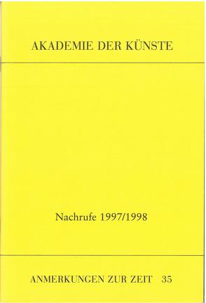 Nachrufe 1997/1998 von Fluegge,  Matthias, Hartung,  Harald, Haufs,  Rolf, Hoppe,  Marianne, Humel,  Gerald, Katzer,  Georg, Merkert,  Jörn, Prinzler,  Hans H., Rischbieter,  Henning