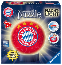 Ravensburger 3D Puzzle 12177 – Nachtlicht Puzzle-Ball FC Bayern München – 72 Teile – ab 6 Jahren, LED Nachttischlampe mit Klatsch-Mechanismus