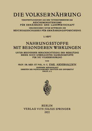 Nahrungsstoffe mit Besonderen Wirkungen von Abderhalden,  Emil, Reichsausschusses für Ernährungsforschung,  NA