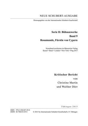 Neue Schubert-Ausgabe. Kritische Berichte / Bühnenwerke / Rosamunde, Fürstin von Cypern von Dürr,  Walther, Martin,  Christine