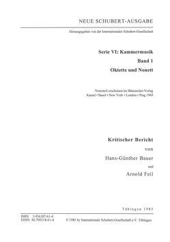 Neue Schubert-Ausgabe. Kritische Berichte / Kammermusik / Oktette und Nonett von Bauer,  Hans-Günther, Feil,  Arnold