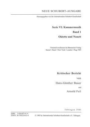 Neue Schubert-Ausgabe. Kritische Berichte / Kammermusik / Oktette und Nonett von Bauer,  Hans-Günther, Feil,  Arnold