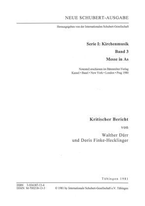 Neue Schubert-Ausgabe. Kritische Berichte / Kirchenmusik / Messe in As von Dürr,  Walther, Finke-Hecklinger,  Doris