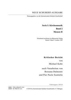 Neue Schubert-Ausgabe. Kritische Berichte / Kirchenmusik / Messen II von Dalmonte,  Rossana, Kube,  Michael, Scattolin,  Pier Paolo