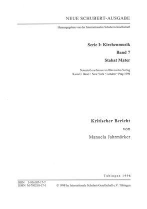 Neue Schubert-Ausgabe. Kritische Berichte / Kirchenmusik / Stabat mater von Jahrmärker,  Manuela