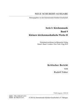 Neue Schubert-Ausgabe. Kritische Berichte / Kleinere kirchenmusikalische Werke II von Faber,  Rudolf