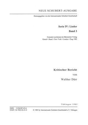 Neue Schubert-Ausgabe. Kritische Berichte / Lieder 3 von Dürr,  Walther