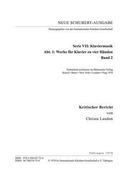 Neue Schubert-Ausgabe. Kritische Berichte / Werke für Klavier zu vier Händen II von Landon,  Christa