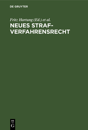 Neues Strafverfahrensrecht von Hartung,  Fritz, Niethammer,  Emil