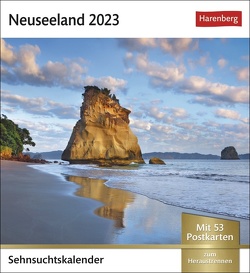 Neuseeland Sehnsuchtskalender 2023. Ein kleiner Kalender mit einer Rundreise in Bildern. Wochenkalender mit 53 Postkarten zum Sammeln und Verschicken. Auch zum Aufhängen. von Krahmer,  Frank