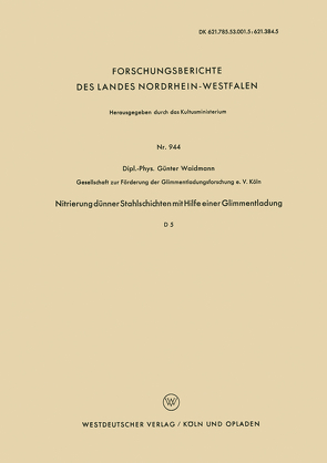 Nitrierung dünner Stahlschichten mit Hilfe einer Glimmentladung von Waidmann,  Günter