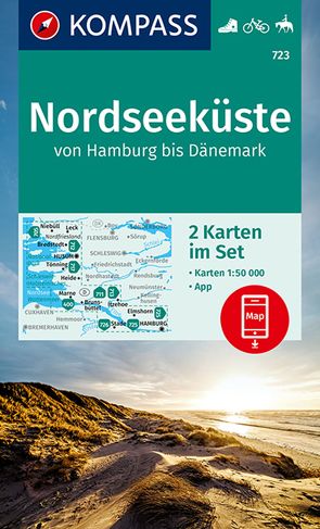 KOMPASS Wanderkarten-Set 723 Nordseeküste von Hamburg bis Dänemark (2 Karten) 1:50.000 von KOMPASS-Karten GmbH