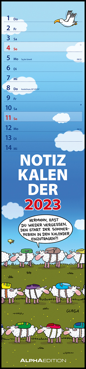 Notizkalender Humor 2023 – Streifenplaner 15×64 cm – Wandkalender – Küchenkalender – mit lustigen Cartoons und Sprüchen – Langplaner