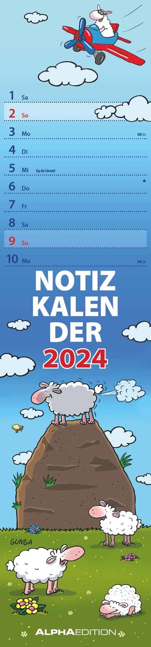 Notizkalender Humor 2024 – Streifenplaner 15×64 cm – Wandkalender – Küchenkalender – mit lustigen Cartoons und Sprüchen – Langplaner