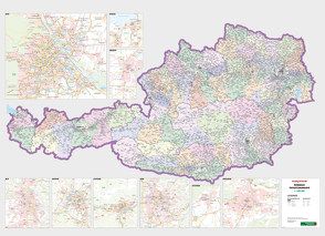 Österreich Postleitzahlen, Poster 1:500.000, Plano in Rolle von Freytag-Berndt und Artaria KG