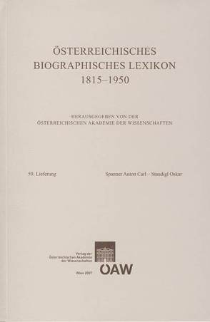 Österreichisches Biographisches Lexikon 1815-1950 / Österreichisches Biographisches Lexikon 1815-1950 59. Lieferung