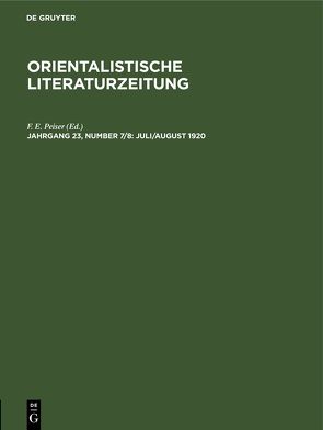 Orientalistische Literaturzeitung / Juli/August 1920 von Peiser,  F. E.