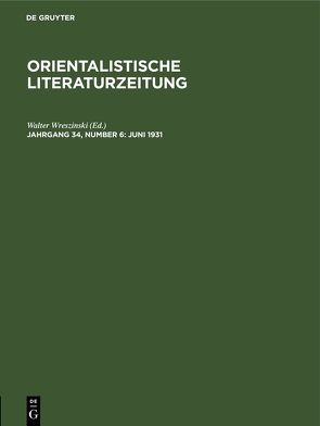 Orientalistische Literaturzeitung / Juni 1931 von Wreszinski,  Walter