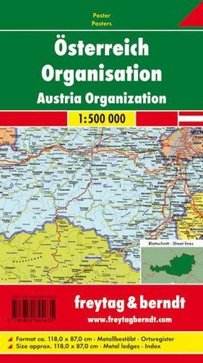 Österreich Organisation, 1:500.000, Poster metallbestäbt von Freytag-Berndt und Artaria KG