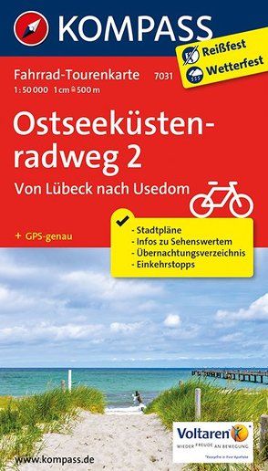 Fahrrad-Tourenkarte Ostseeküstenradweg 2, von Lübeck nach Usedom von KOMPASS-Karten GmbH