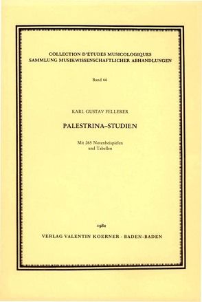 Palestrina-Studien von Fellerer,  Karl G