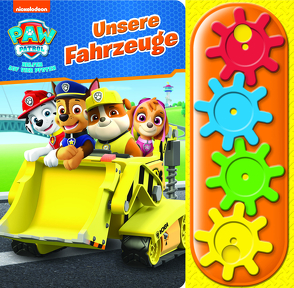 PAW Patrol – Unsere Fahrzeuge – Interaktives Pappbilderbuch mit 4 Zahnrädern und 5 Geräuschen für Kinder ab 3 Jahren