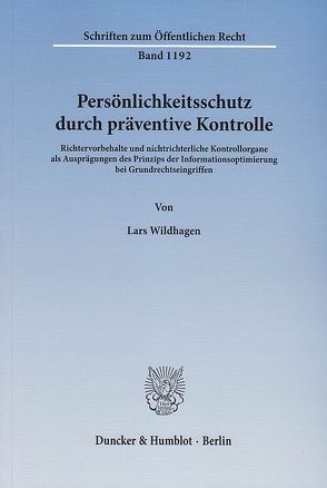 Persönlichkeitsschutz durch präventive Kontrolle. von Wildhagen,  Lars