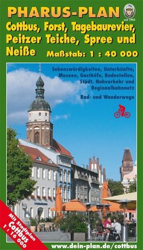 Pharus-Plan Cottbus, Forst, Tagebaurevier, Peitzer Teiche, Spree und Neiße. Maßstab 1 : 40 000. von Bernstengel,  Rolf