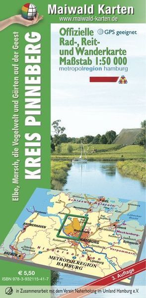 Pinneberg = Offizielle Rad-, Reit- u. Wanderkarte Kreis Pinneberg – Elbe, Marsch, die Vogelwelt und Gärten der Geest von Maiwald,  Detlef sen. u. Björn jr.