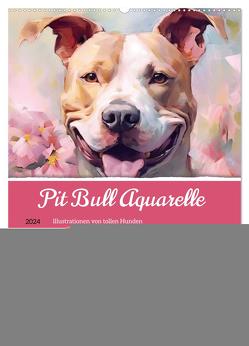 Pit Bull Aquarelle. Illustrationen von tollen Hunden (Wandkalender 2024 DIN A2 hoch), CALVENDO Monatskalender von Hurley,  Rose