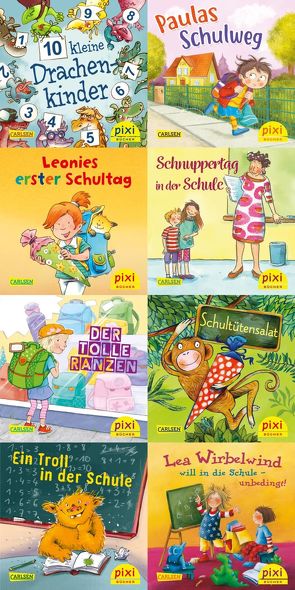 Pixi-8er-Set 257: Pixi kommt in die Schule (8×1 Exemplar) von Bayer,  Michael, Bones,  Antje, Bußhoff,  Katharina, Diestel,  Dörte, Dölling,  Beate, Gotzen-Beek,  Betina, Hasselmann,  Wiebke, Hennig,  Dirk, Kratzke,  Daniel, Laget,  Didier, Legien,  Sabine, Merz,  Christine, Paulsen,  Rüdiger, Rahlff,  Ruth, Tust,  Dorothea