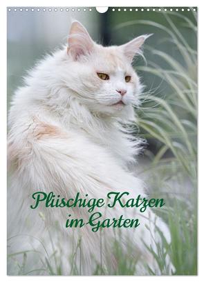 Plüschige Katzen im Garten (Wandkalender 2024 DIN A3 hoch), CALVENDO Monatskalender von von der Heyde,  Wiebke