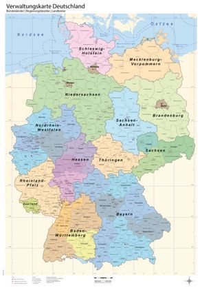 Politische Verwaltungskarte von Deutschland mit Laminierung (beschreib- und abwischbar)