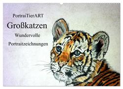 PortraiTierART Großkatzen – Wundervolle Portraitzeichnungen (Wandkalender 2024 DIN A2 quer), CALVENDO Monatskalender von Kerstin Heuser,  PortraiTierART