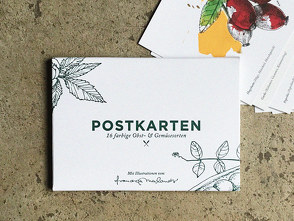 Postkartenset von 16 Obst und Gemüsesorten