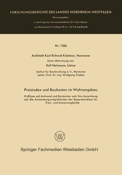 Preisindex und Baukosten im Wohnungsbau von Kräntzer,  Karl Richard