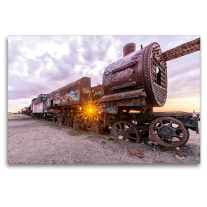 Premium Textil-Leinwand 120 x 80 cm Quer-Format Alte Dampflok auf Eisenbahnfriedhof Uyuni in Bolivien | Wandbild, HD-Bild auf Keilrahmen, Fertigbild auf hochwertigem Vlies, Leinwanddruck von Thomas Wechsler