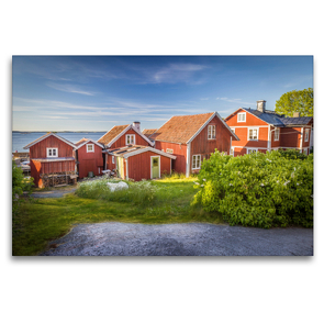 Premium Textil-Leinwand 120 x 80 cm Quer-Format Alte Fischerhäuser auf der Insel Sandhamn | Wandbild, HD-Bild auf Keilrahmen, Fertigbild auf hochwertigem Vlies, Leinwanddruck von Christian Müringer