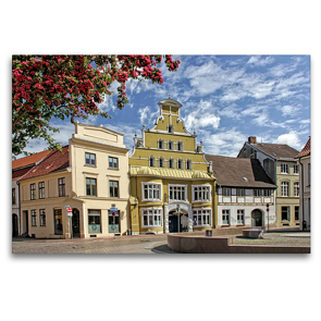 Premium Textil-Leinwand 120 x 80 cm Quer-Format Alte Löwenapotheke am Wismarer Hopfenmarkt | Wandbild, HD-Bild auf Keilrahmen, Fertigbild auf hochwertigem Vlies, Leinwanddruck von Holger Felix