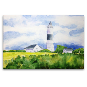 Premium Textil-Leinwand 120 x 80 cm Quer-Format Aquarell vom Leuchtturm Kampen auf Sylt | Wandbild, HD-Bild auf Keilrahmen, Fertigbild auf hochwertigem Vlies, Leinwanddruck von Michaela Schimmack