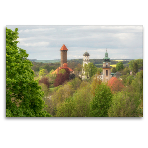 Premium Textil-Leinwand 120 x 80 cm Quer-Format Auerbach im Vogtland die „Drei-Türme-Stadt“ | Wandbild, HD-Bild auf Keilrahmen, Fertigbild auf hochwertigem Vlies, Leinwanddruck von studio-fifty-five